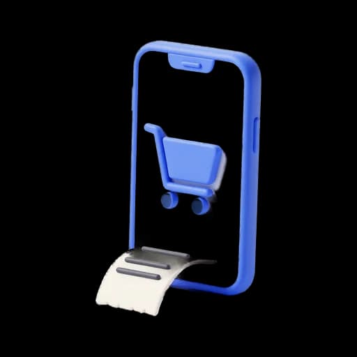 Smartphone mit Warenkorb und Kassenbon