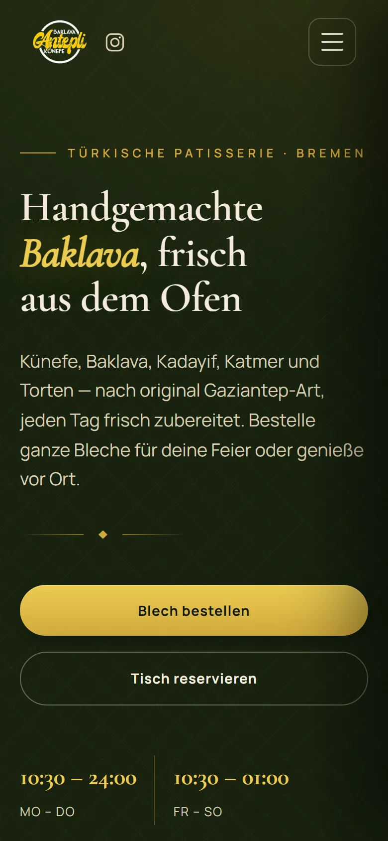 Startseite des Antepli-Baklava-Konzepts auf dem Handy