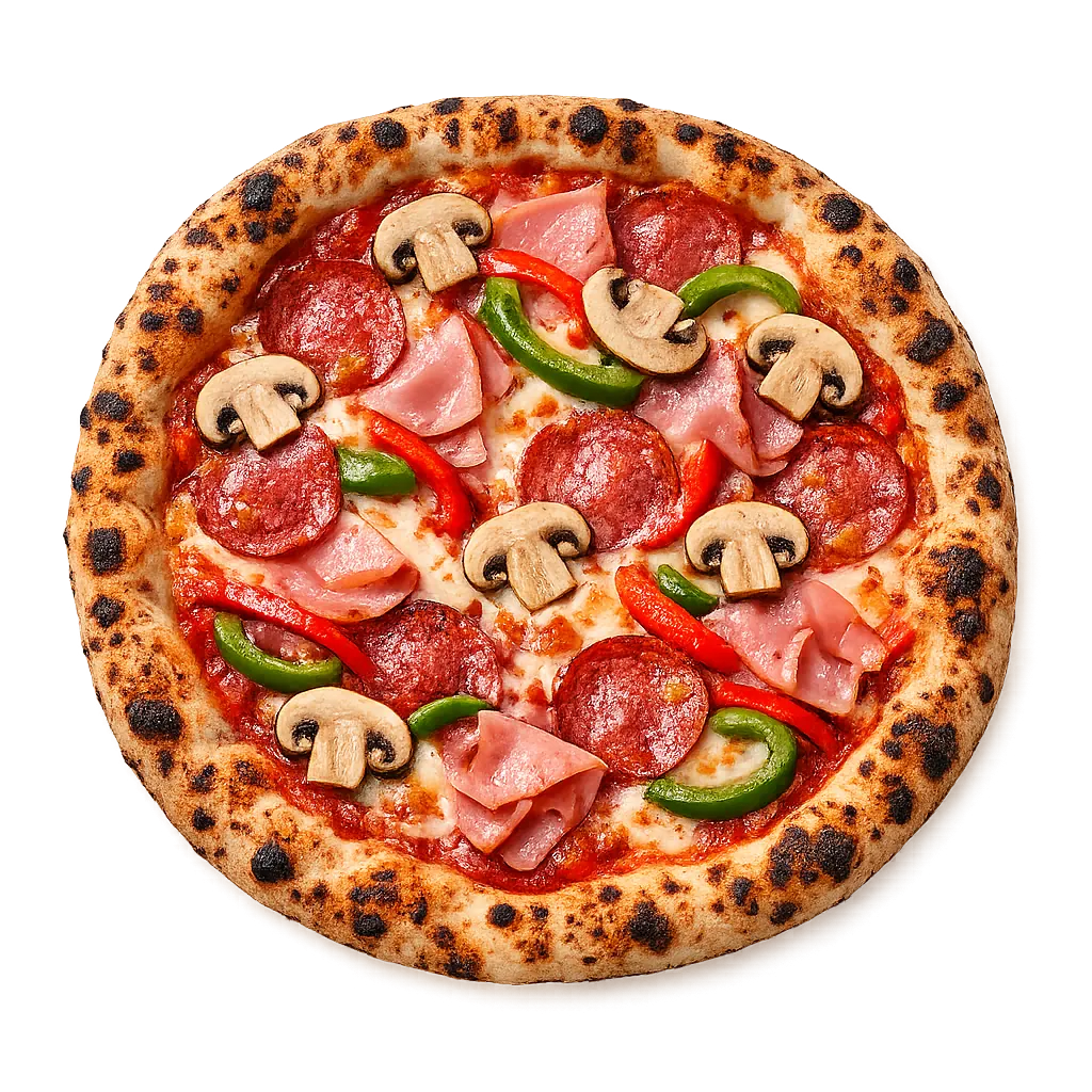 Frisch gebackene Pizza Blitz aus dem Steinofen
